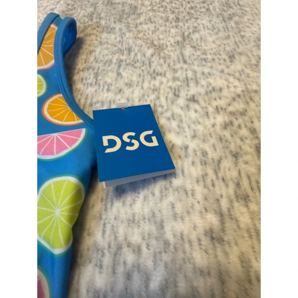 DSG Girls One Piece‎ Swimsuit Cut Outs Citrus Blue Size L Main squeeze nwt